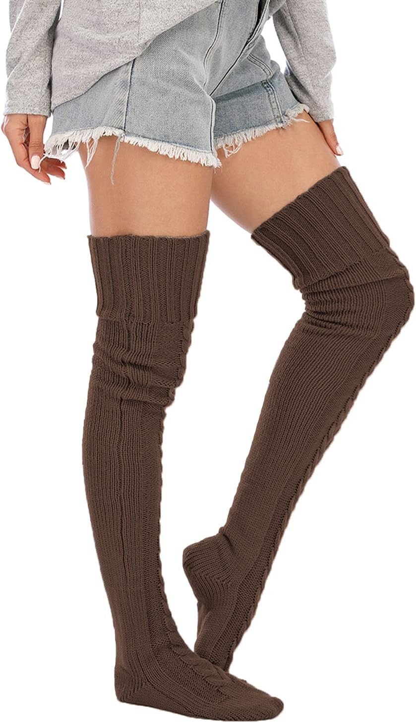 Leoparts Women's Cable Knitted Thigh High Boot Socks Extra Long Winter Stockings Over Knee Leg Warmers - Image 3