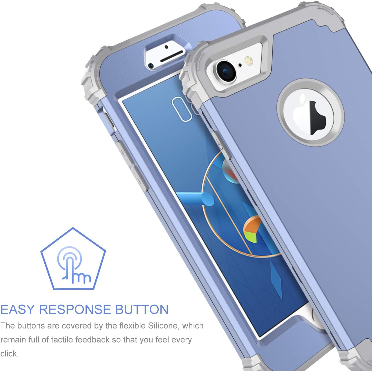 BENTOBEN Phone Case for iPhone 8/iPhone 7,3 in 1 Shockproof Heavy Duty High Impact Resistant Hybrid Hard PC Soft Silicone Cover Full Body Protective Case for iPhone 7/8, Steel Blue