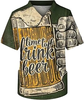 Men's Beer Fectival Scrubs Tops Plus Size Short Sleeve V-Ncek Printed Oktoberfest Nurse Unifrom with Pocket S-5XL
