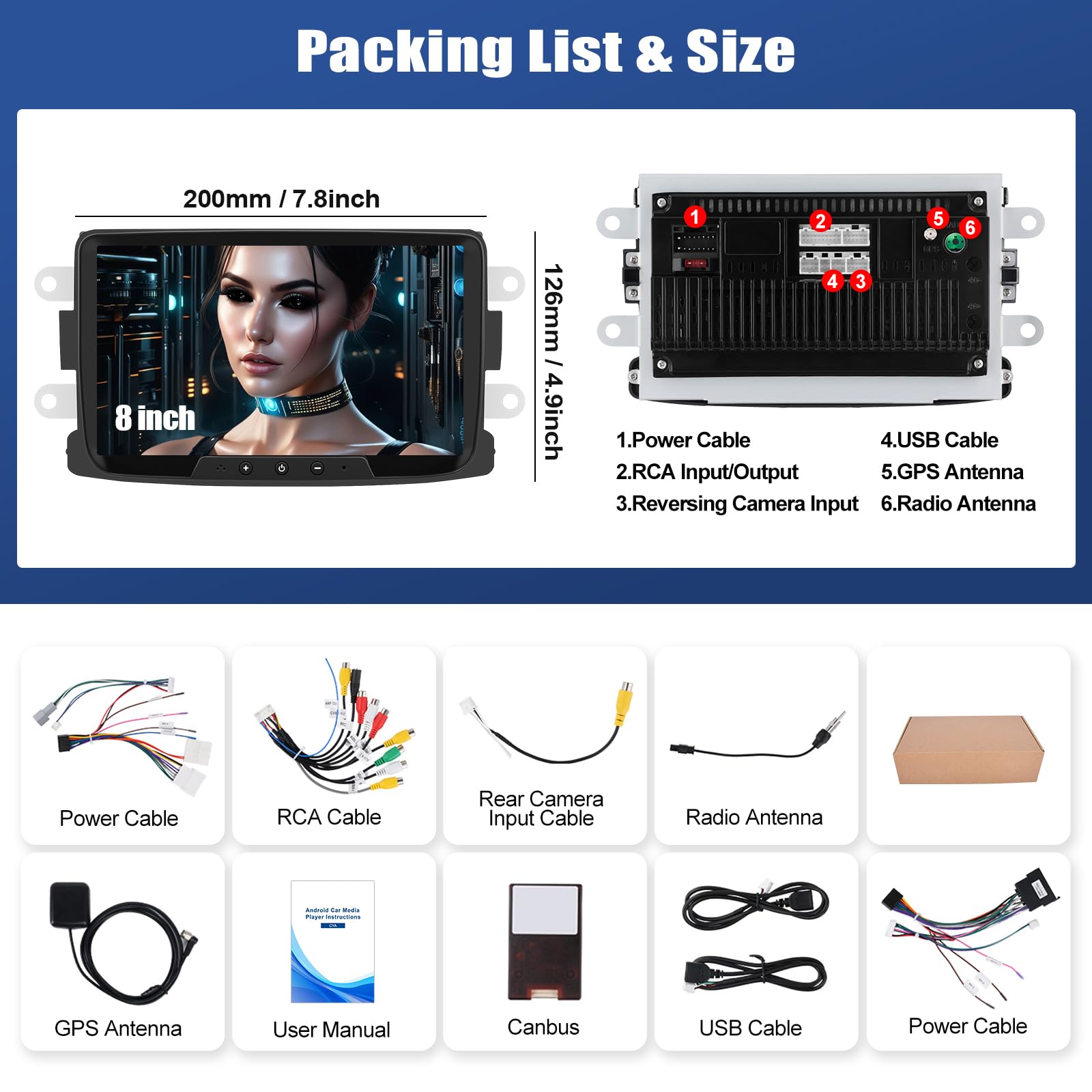 SIXWIN 4+64G 8-Core Android 15 Radio Coche para Renault Dacia Duster Sandero Logan Dokker con CarPlay Android Auto DSP,8 Pulgadas Pantalla Táctil,1280 * 720,con GPS WiFi BT USB FM RDS Radio