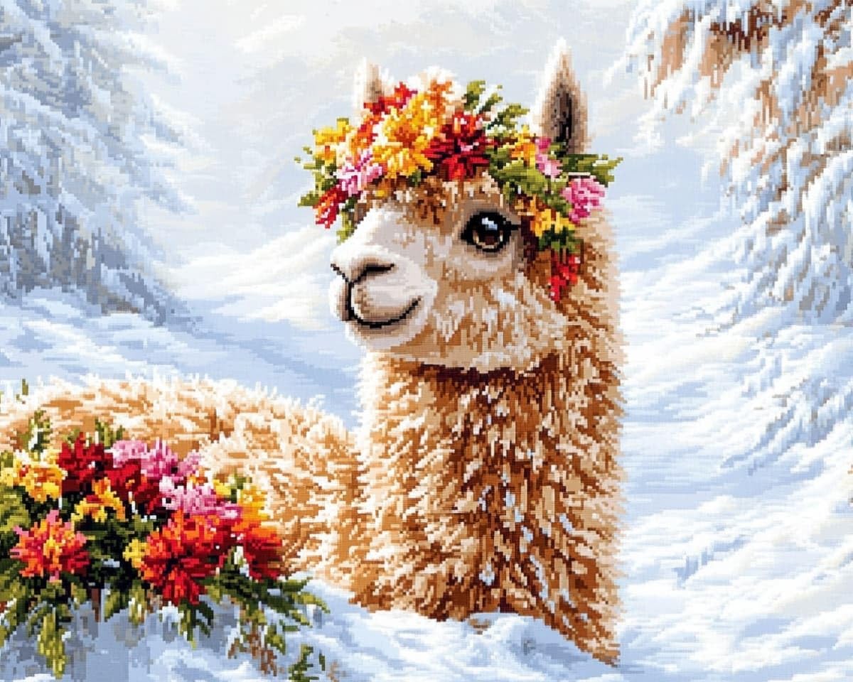 AxiangziK Cross Stitch Kits for Adults Beginners,Alpacas in the Snow 12x16 Inch Stamped Embroidery 11CT Needlepoint Kits Fun DIY Crafts Home Decor & Craft Gifts