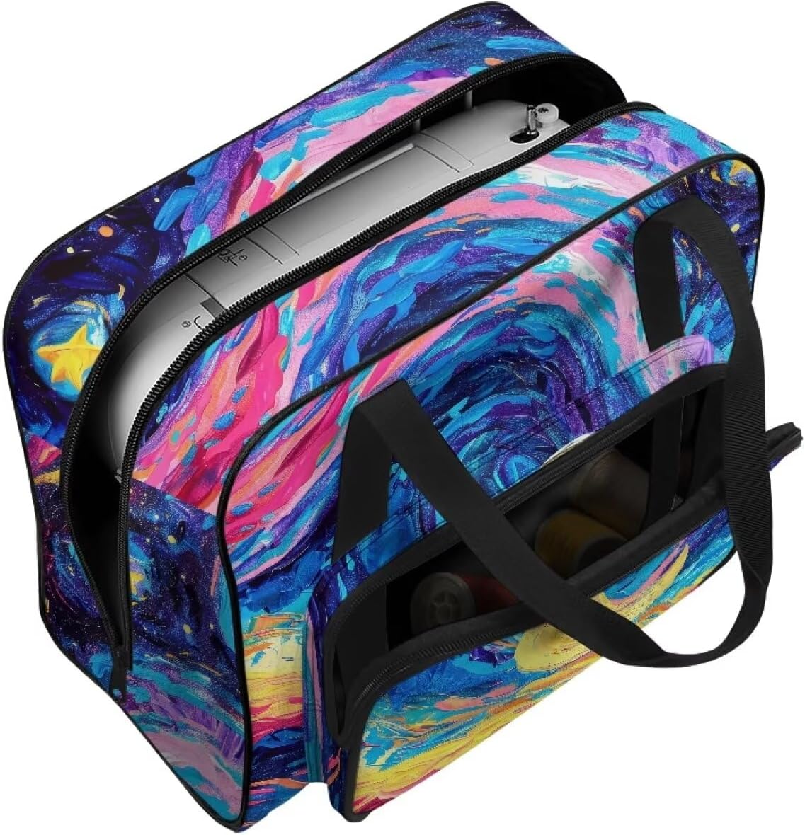 Moon Painting Sewing Machine Handbag Suitcase Travel Storage Bag Sewing Machine Carrying Case with Pockets, Portable Sewing Case for Outdoor Traveling Camping Use