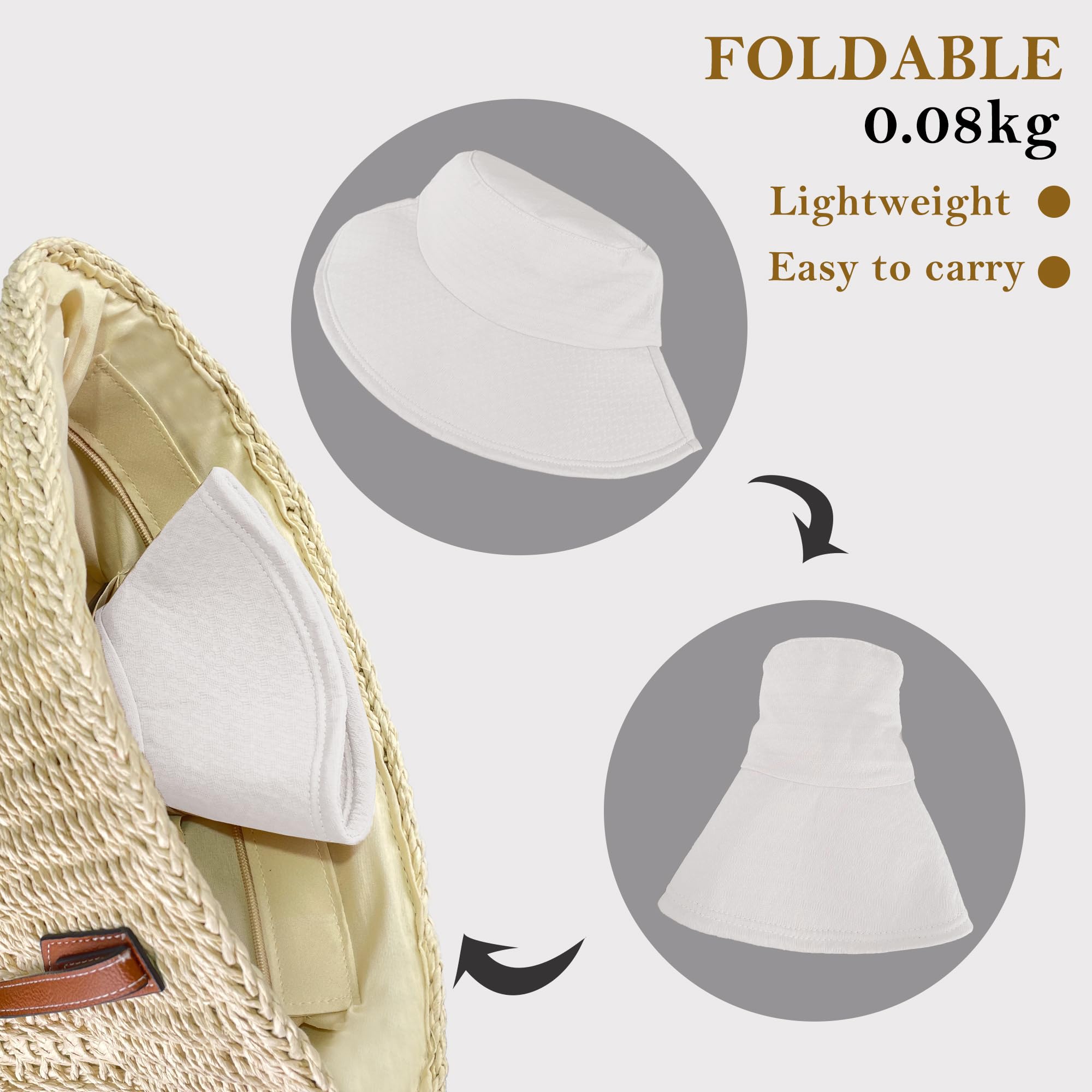 ehsbuy Chapeau Soleil Femme Coton Bobs Femme Ete Large Bord Pliable Lady Bucket Hat avec Cou et Mentonnier Réglable pour L'extérieur Plage Jardinage et Safari