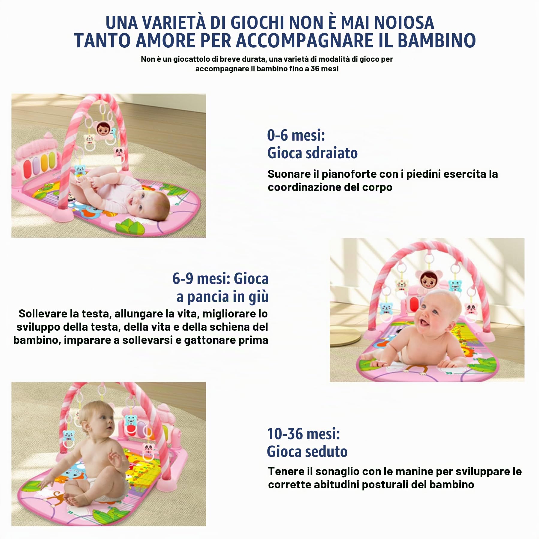 Baby Activity Center con Musica per la Palestra per Bambini e Leggera Safe & Easy con Tappetino da Gioco Rimovibile a Sospensione con tavola Regolabile per Neonati e Bambini Rossi, Palestra