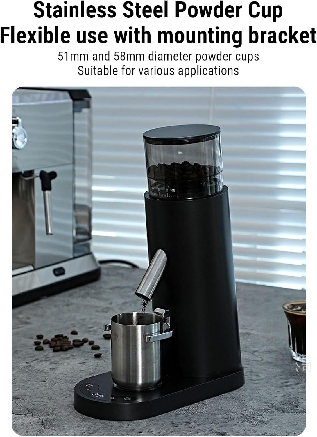 Electric Conical Burr Coffee Grinder, Rechargeable Anti Static Coffee Bean Grinder with 60 Step Grind Settings & 5-98s Timer for Drip French Press Moka Pots (685 Black)