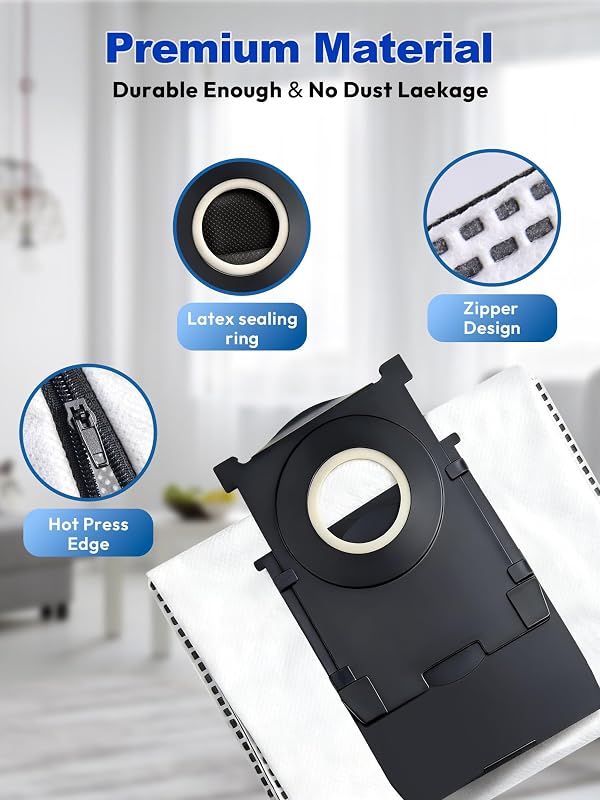 Sac de aspirator lavabil CHIKIXSON cu fermoar pentru Ecovacs Deebot X9 Pro Omni, X8 Pro Omni, T50 Omni, T50 Pro Omni, T80 Omni, T30C, 3 bucăți