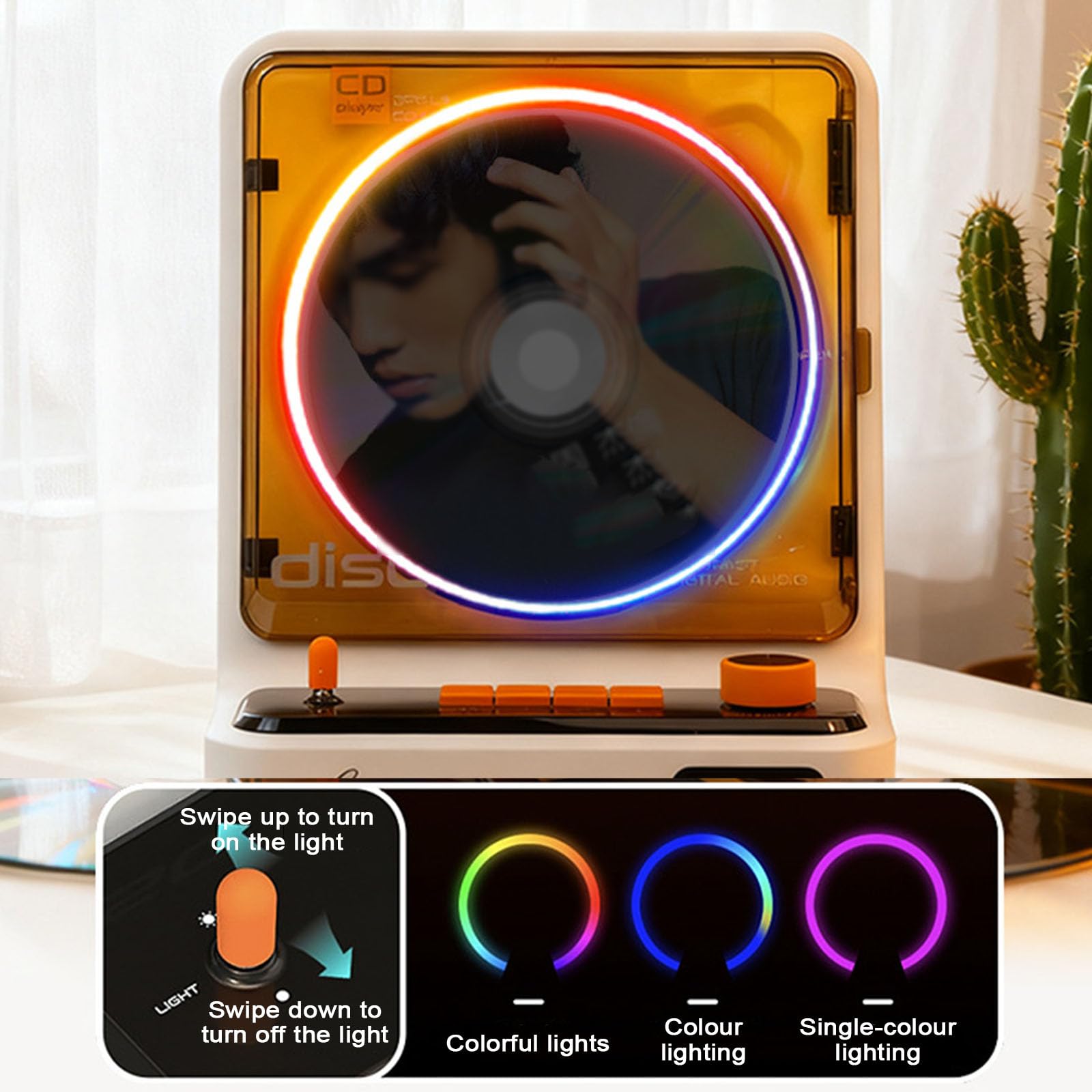 Lettore CD portatile con connettività Bluetooth, doppi altoparlanti e modalità di riproduzione multiple per uso domestico, auto e ufficio