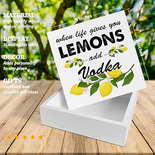 Miniatura 2 de Cartel de madera de limón para decoración de casa con texto en inglés When Life Gives You Lemons Add Vodka (When Life Gives You Lemons Add Vodka)