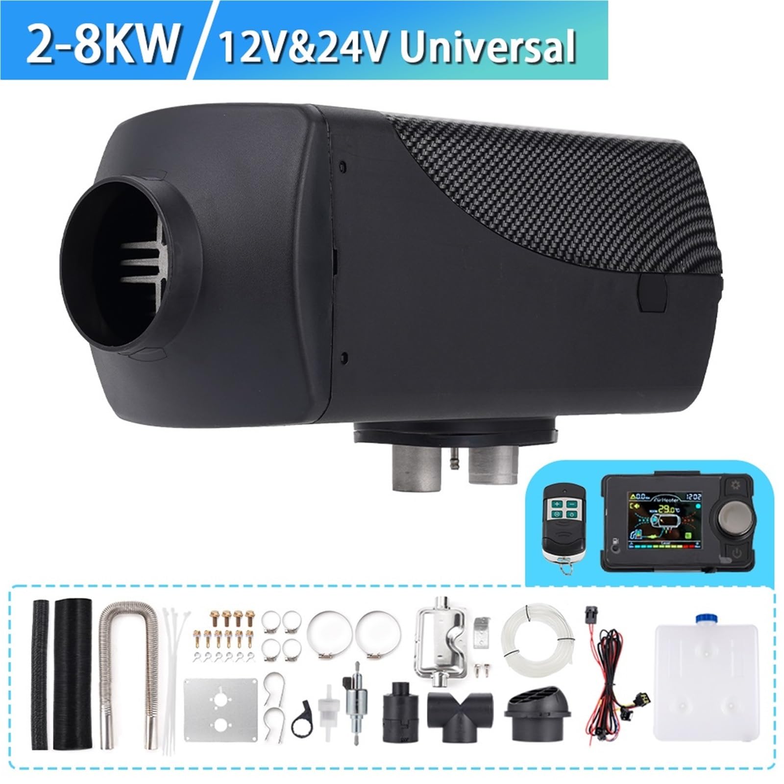 Nagrzewnica postojowa Ogrzewacz Postojowy 2-8 KW, Czarny, Uniwersalny, 12 V I 24 V, Dzielony, Do Użytku Wewnątrz I Na Zewnątrz, Na Kempingu, Łodziach, Kamperach nagrzewnica powietrza