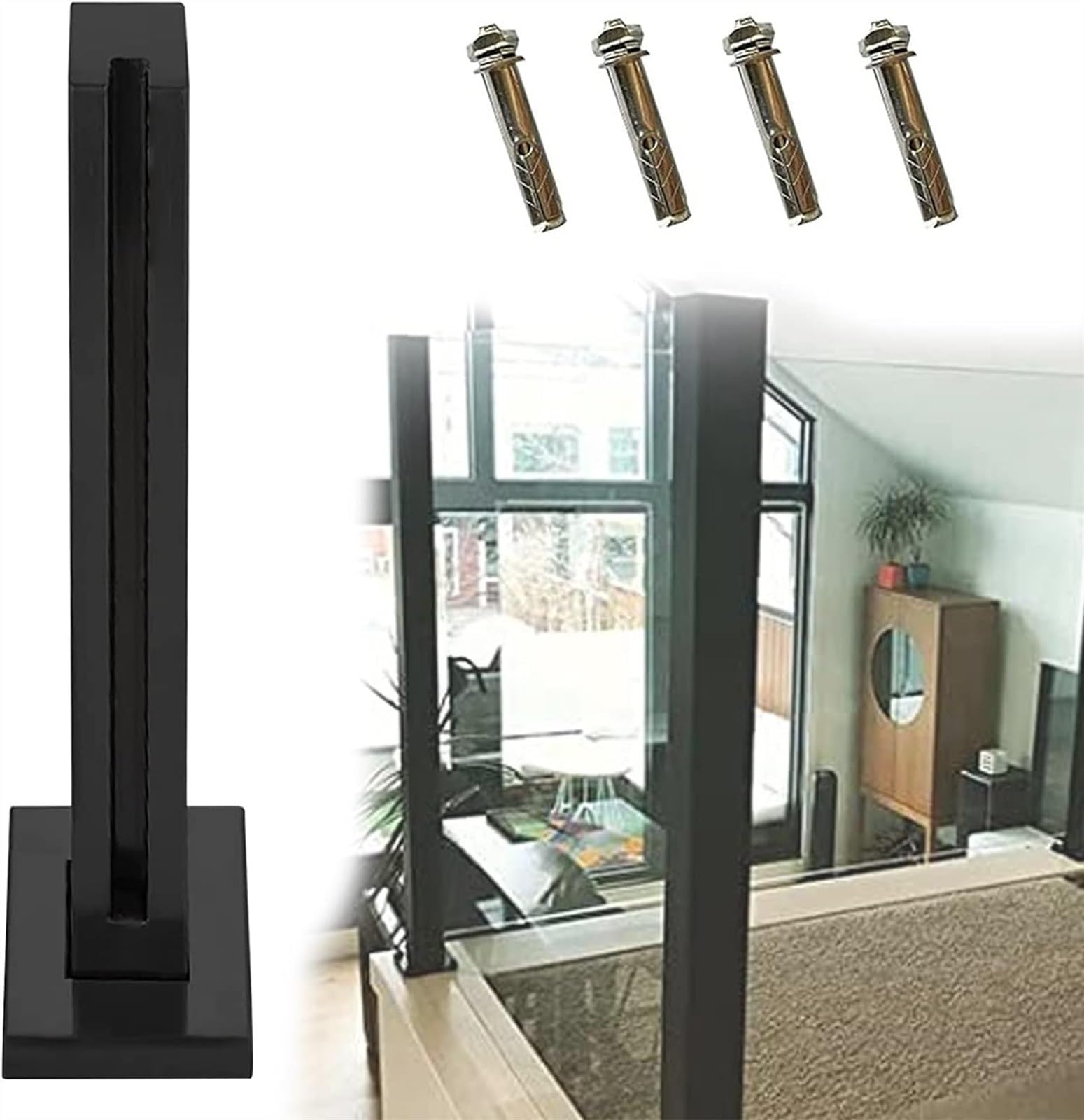 Balustrade en verre noir pour loft et balcon intérieur avec poteau carré 85cm