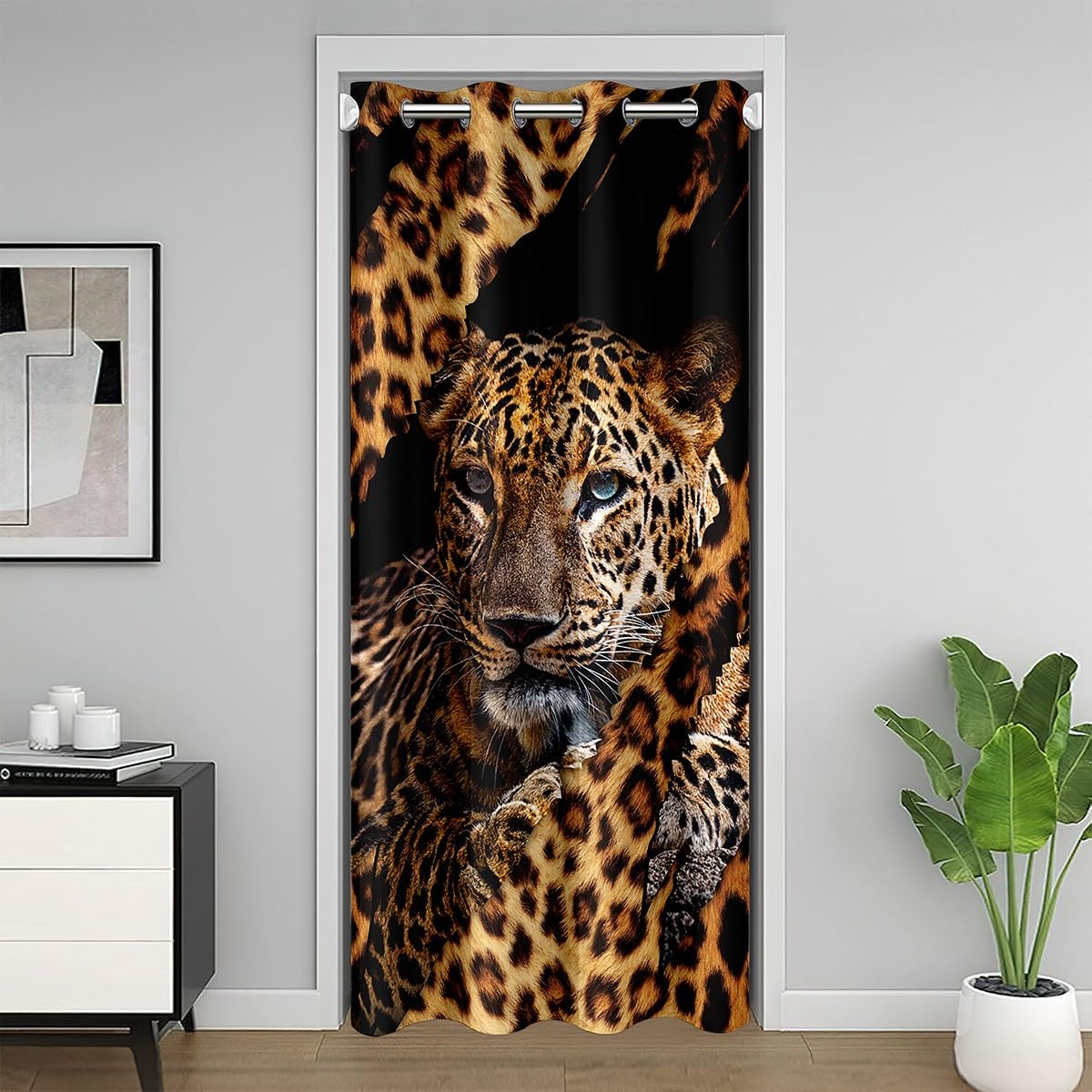 richhome Wild Cheetah Door Curtain Brown Black Leopard Print Doorway Curtain for Closet Door Abstract African Wildlife Decorative Door Drape for Bedroom Privacy 1 Panel 52" W X 80" L