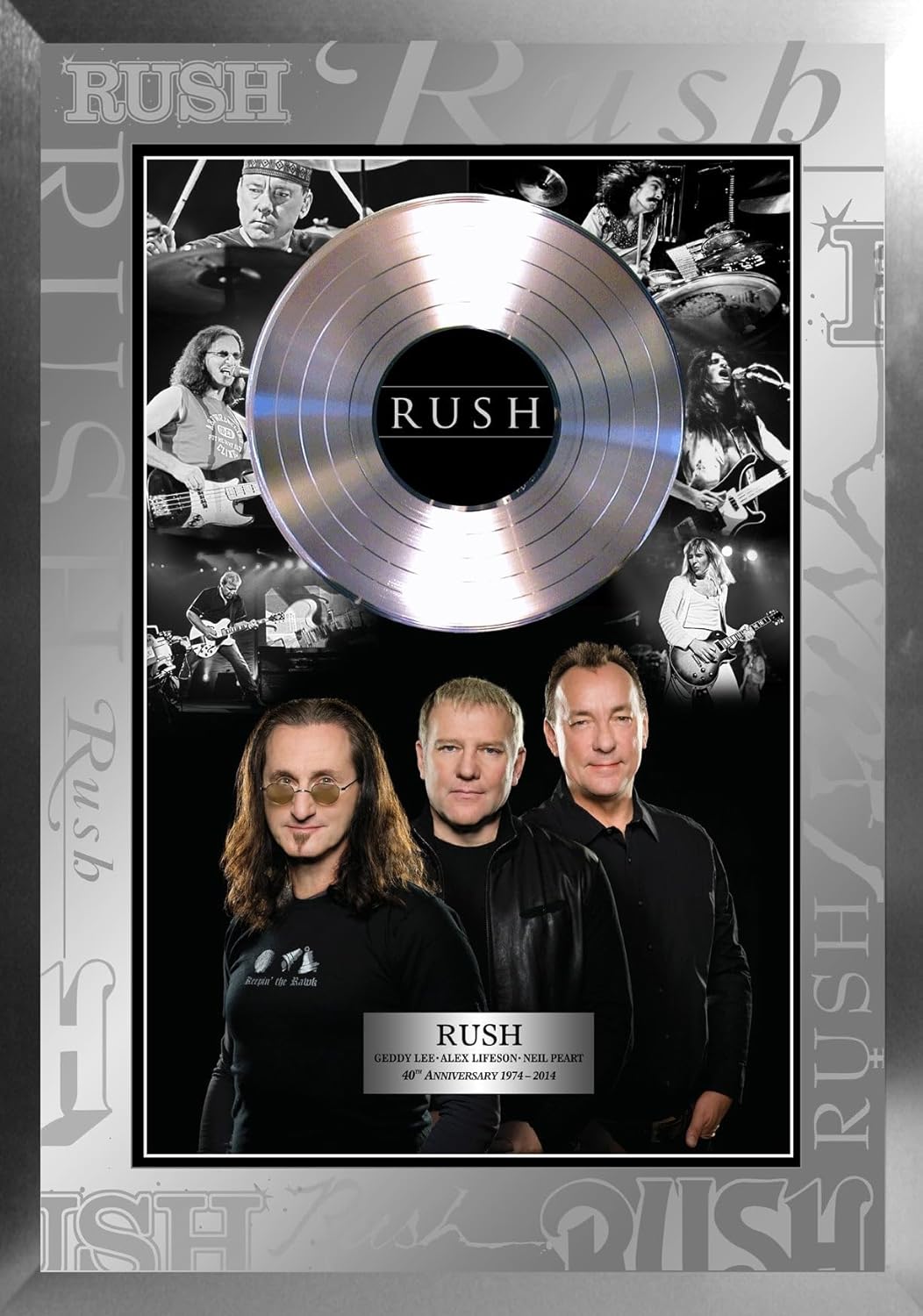 Rush Framed B/W Photo Collage with Platinum LP, Black, One Size