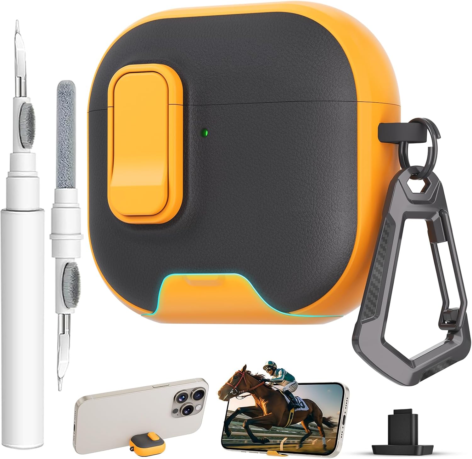 for AirPods 4 Case with Lock,TPU Leather Texture Protective Durability Anti-Lost & Shockproof Protective Cover Accessories with Cleaning Kit in Keychain for Apple iPod 4 Generation (Yellow/Black)