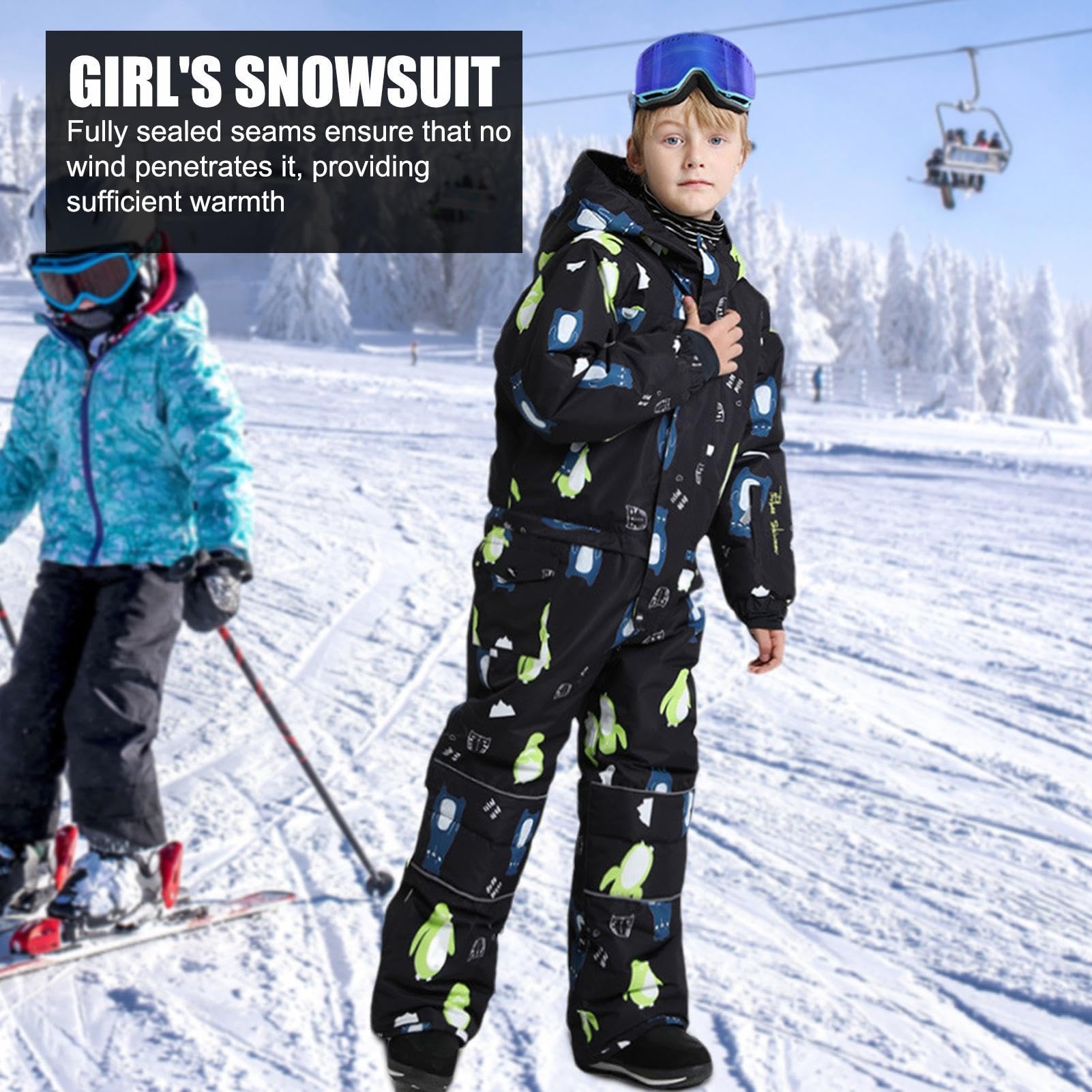 JINGLING Tuta da neve per ragazzi | Tuta da sci traspirante per bambini | regolabili riflettenti giacche e pantaloni da neve cartone animato, antivento, impermeabile
