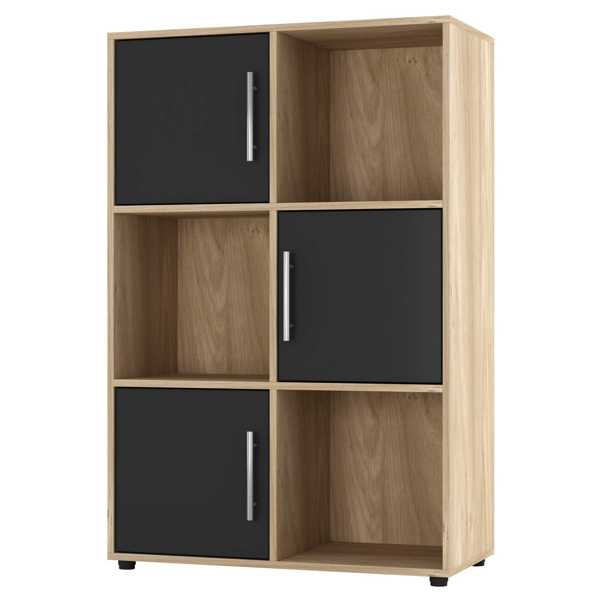 URBNLIVING Oak Cube Bookcase With Wooden Door Metal Handle Display Shelf Storage Shelving Cupboard… (Black Door, 2x3 Cube (6 Cube))