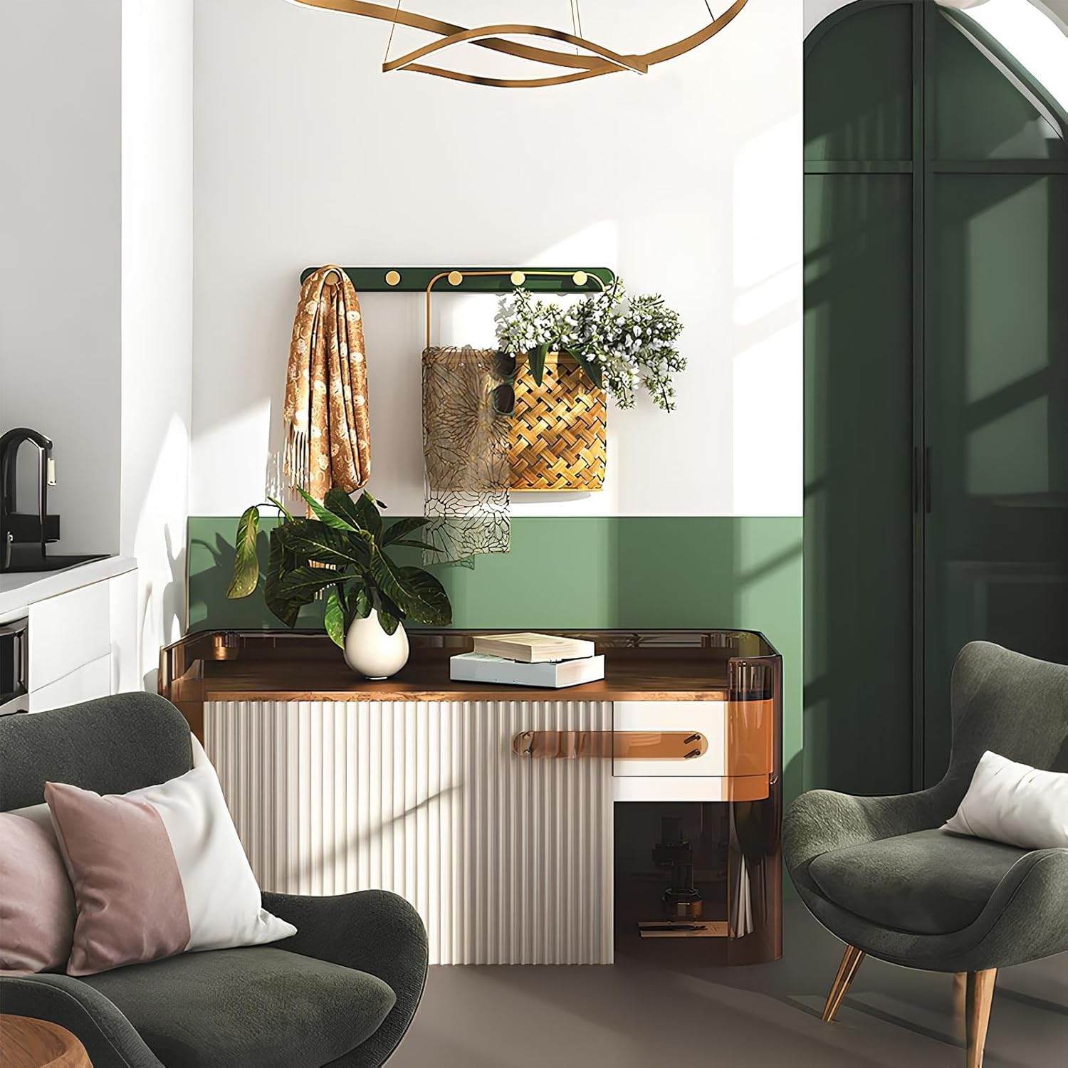 60cm Rustic Large Coat Rack Wall Mount, Long Coat Rack for Wall, Wood Coat Rack Hooks, Farmhouse Coat Hanger Wall Mount for Hanging Jacket Coat(Green,60cm/23.6in)