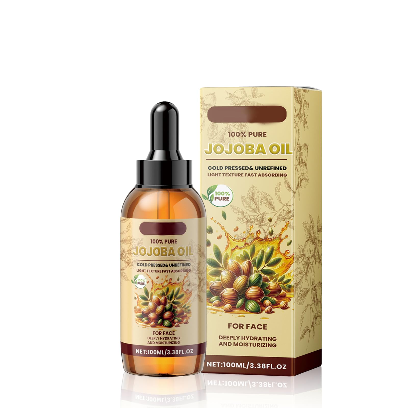 Organic Jojoba Oil Cold Pressed, 100% Pure World Natural Jojoba Oil Vegan for Skin Nails, Hand, Body and Face
