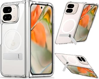Magnetic for Pixel 11 Pro Fold/10 Pro Fold Case Clear, Compatible with Pixelsnap & MagSafe, Built-in 2-Way Kickstand [Horizontal & Vertical Stand] Slim Fit Rugged Bumper Cover Clear