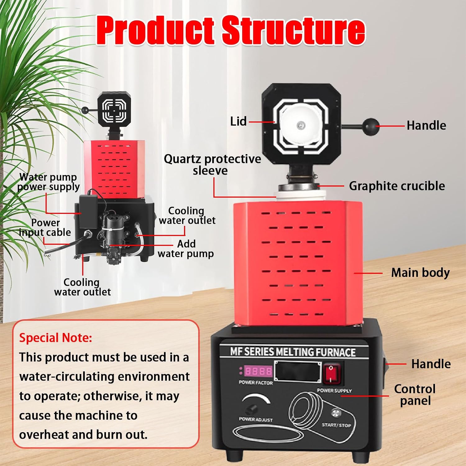 1600°C/2912°F Intermediate Frequency Gold Melting Furnace, 5000W Electric Gold Melting Furnace, with Graphite Crucible, for Gold Silver and Copper Orange-3kg