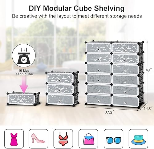 Miniatura 3 de Zapatero organizador de 6 niveles, 24 pares de almacenamiento de zapatos de plástico, zapatero de pie, almacenamiento modular apilable para zapatos,