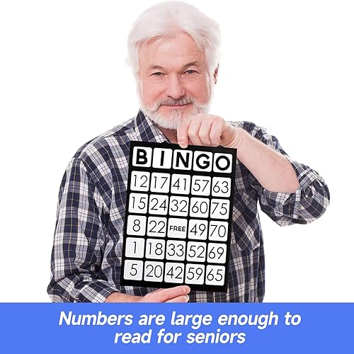 Miniatura 5 de GSE Games & Sports Expert Paquete de 100 tarjetas de juego de bingo jumbo con números de fácil lectura, hojas de bingo de papel reutilizables para