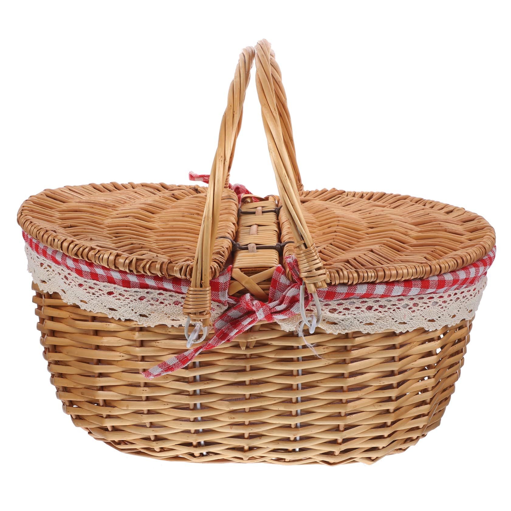 Happyyami Cestino da Picnic in Vimini Naturale con Doppia Maniglia e Coperchio Basket Intrecciato Rustico per Picnic all Aperto Campeggio Conservazione di Frutta e Verdura Dimensioni