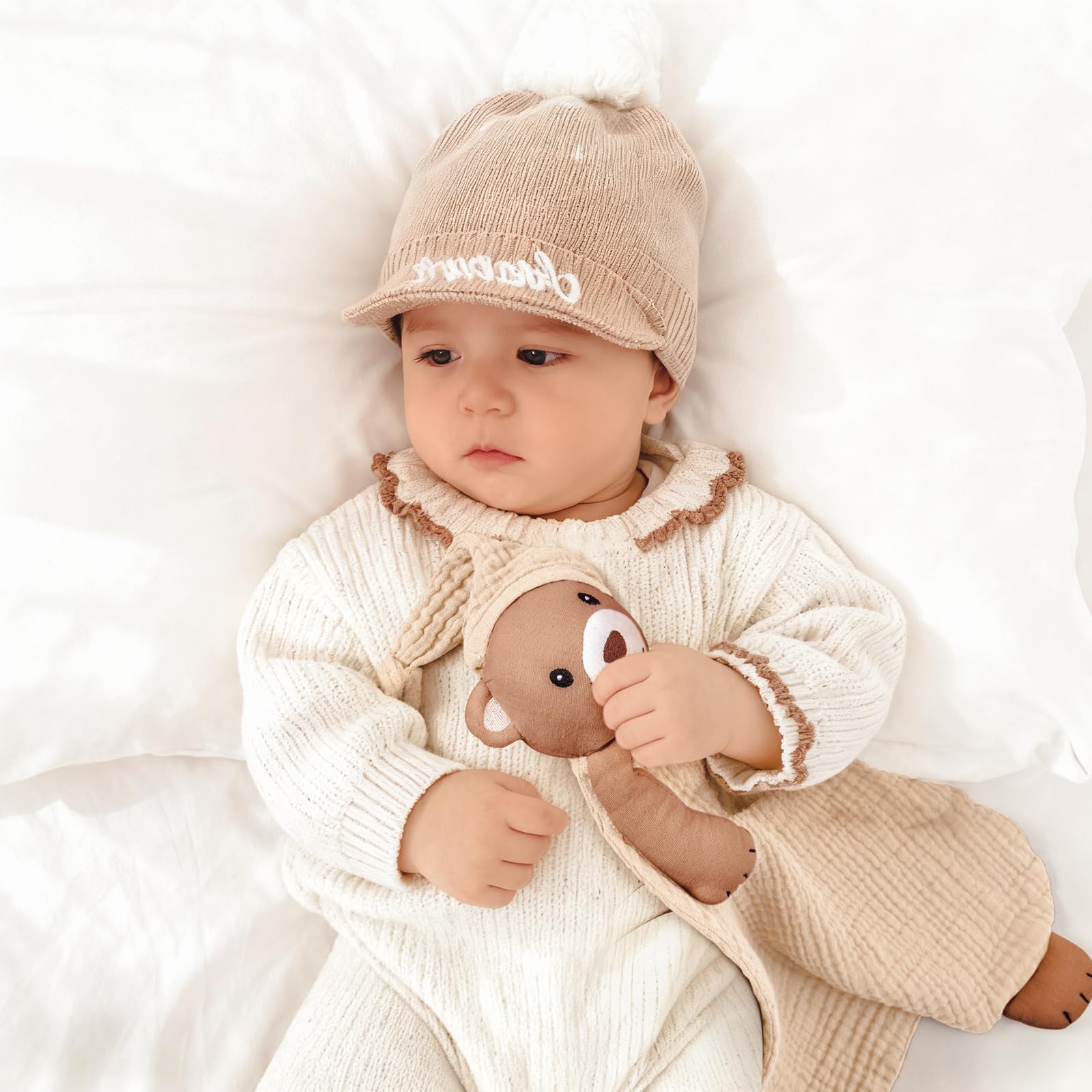 lulumoon Security Blanket: Muslin Lovey for Babies Travel & Daycare - Skin-Friendly Snuggle Companion for Self-Soothe (Bear-Cream) - 2