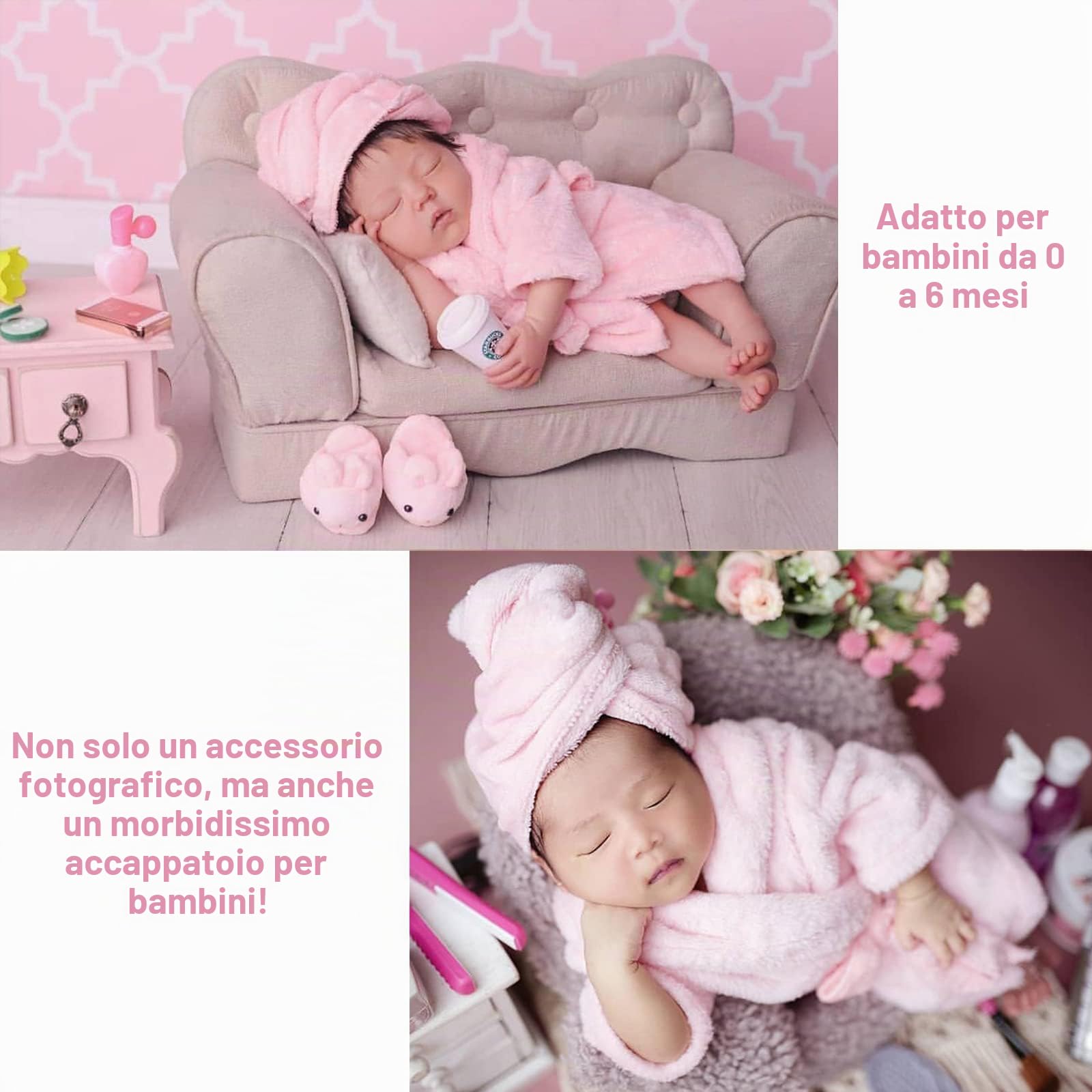 Neonato Fotografia Puntelli, Rosa Vestiti Baby Photoshoot, Costume Neonato Telo da Bagno Vestito con Pantofole e Cetriolo, Prop Outfit per 0-6 mesi (Rosa)