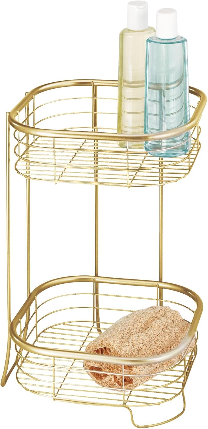 iDesign 2-Tier Bathroom Freestanding Square Shower Caddy Organizer - Gold