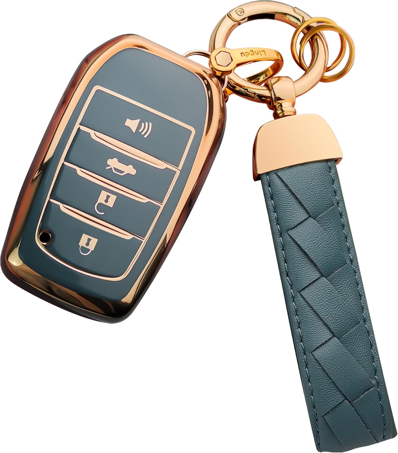for Toyota Key Fob Cover Keychain Fit for 2025-2026 Camry 4Runner,2019-2026 Land Cruiser,Mirai,2021-2026 Venza,Grand Highlander,Hilux,Fortuner,2023-2026 Corolla,Prius(Blue, 4 Buttons)