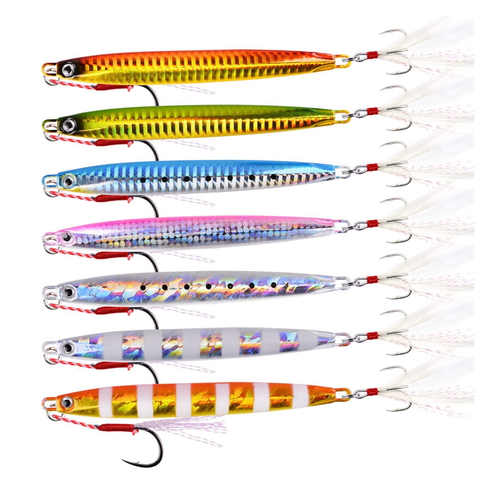 XILILHC 7 Pz/Set Super Slim Metal Casting Jigs 10G 20G 30G 40G Shore Drag Cast Cucchiaio da Jigging Richiamo di Pesca in Zinco Esca Artificiale Attrezzatura