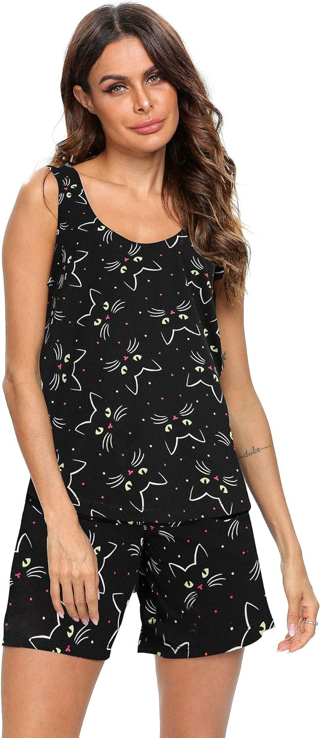 ENJOYNIGHT Womens Pajamas Set Cotton Summer Sleep Tank and Shorts Pjs Sleeveless Sleepwear - Image 2