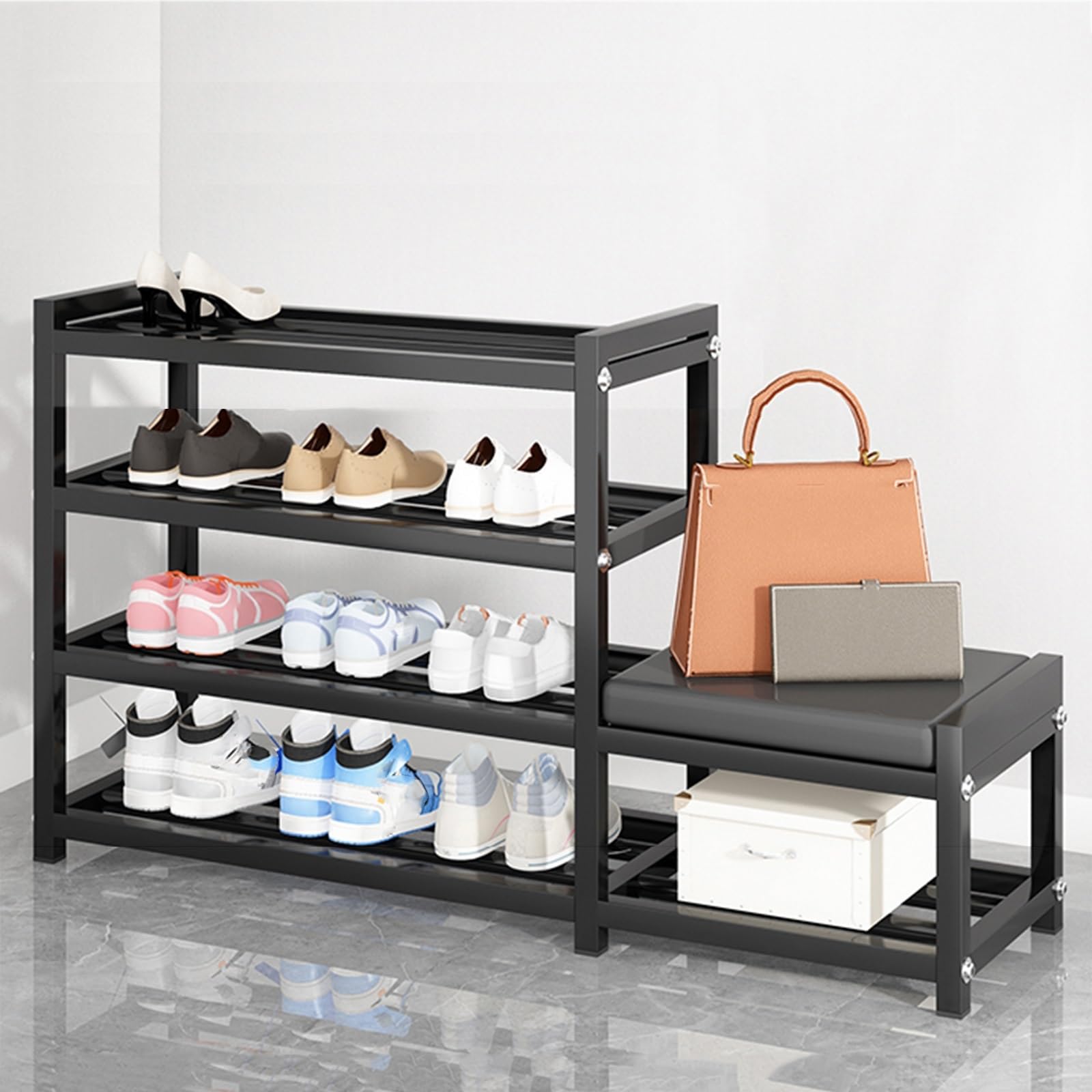 Panca Imbottita Porta Scarpe con ripiano Resistente alle intemperie, Organizer per Ingresso, Seduta salvaspazio per Soggiorno, Camera da Letto, Balcone (OneSize)
