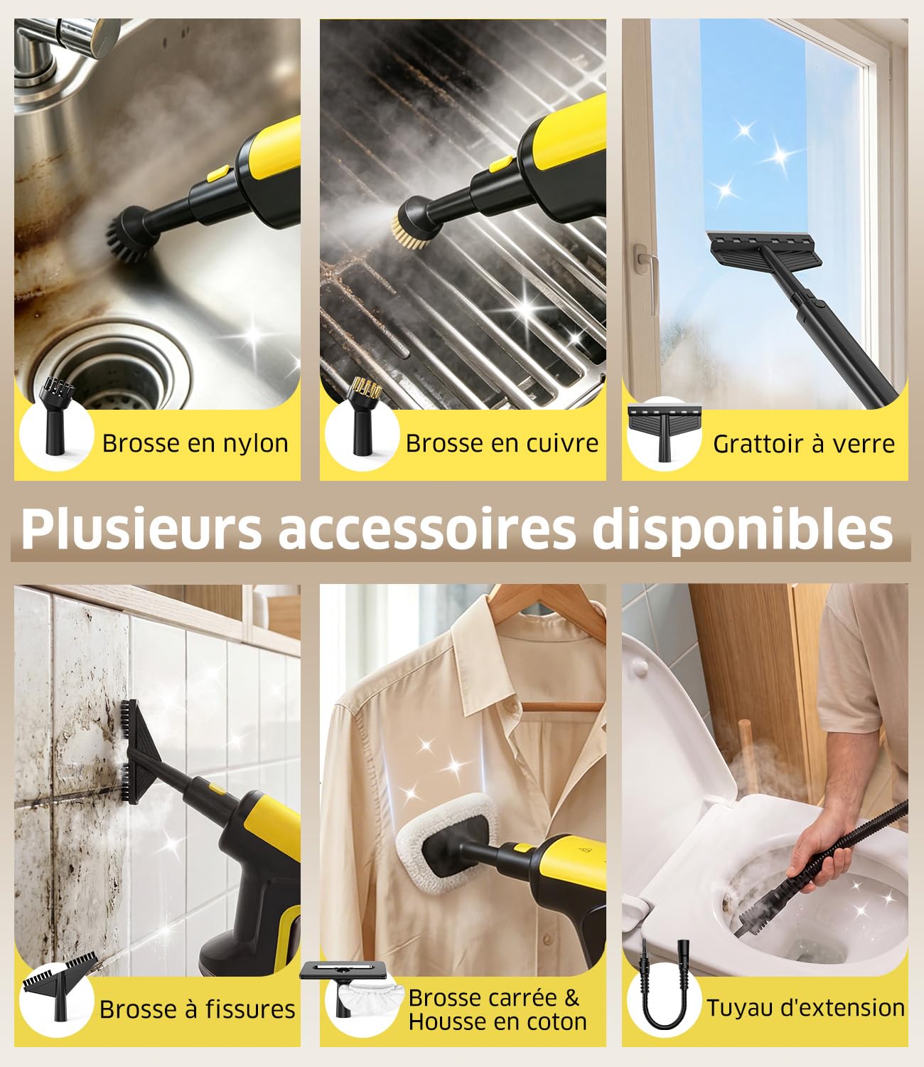 PEXCHO Nettoyeur Vapeur 7 en 1, 1500W Balai Vapeur Multifonction élimine 99,9% des virus et bactéries, Chauffe en 15 Secondes pour tous les s