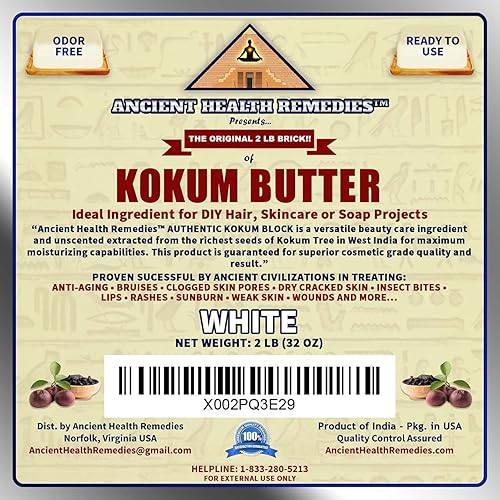 Miniatura 7 de ANCIENT HEALTH REMEDIES Tarro de mantequillabloque de kokum puro de grado cosmético, alternativa sin olor a las mantequillas blandas crudas, base
