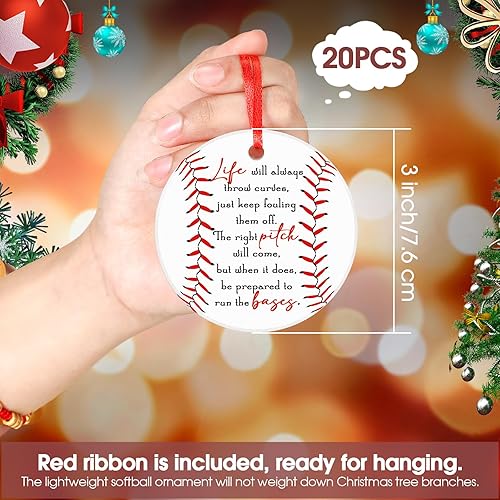 Miniatura 2 de Sieral 20 piezas de adornos de Navidad de béisbol 2023, adornos colgantes personalizados redondos de cerámica, regalo del equipo de béisbol,