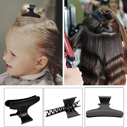 Vista 81 de Pinzas para el cabello para seccionar, paquete de 12 pinzas de mariposa negras y blancas, pinzas para el cabello Pro Salon para peinar, seccionar