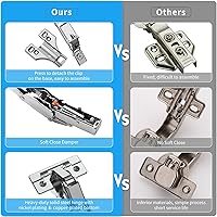 Vista 6 de 2 Pack Face Frame Full Overlay 175 Degree Lazy Susan Hinge, Clip ON Plate, Chibery Soft Close Multi-Pivot Concealed Hardware for Corner Kitchen 175°