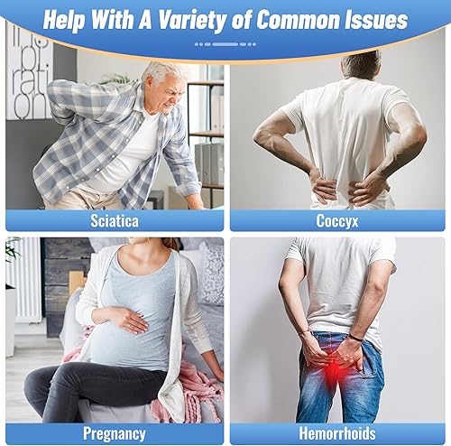 Miniatura 38 de CloudBliss Cojín de asiento con forma de dona para aliviar el dolor del coxis y hemorroides, cojín de espuma viscoelástica para embarazo posparto