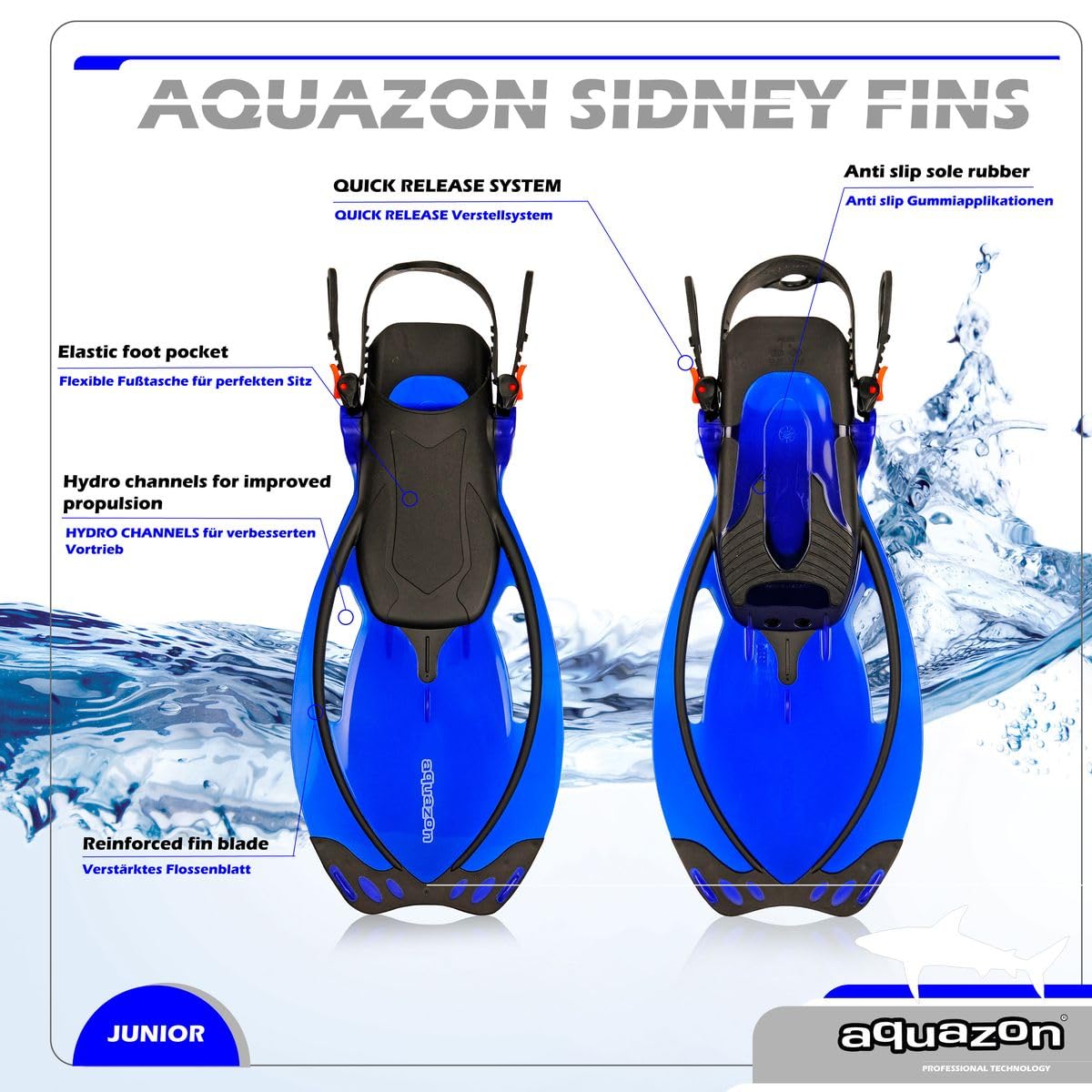 AQUAZON Sidney Verstellbare Flossen für Kinder und Jugendliche