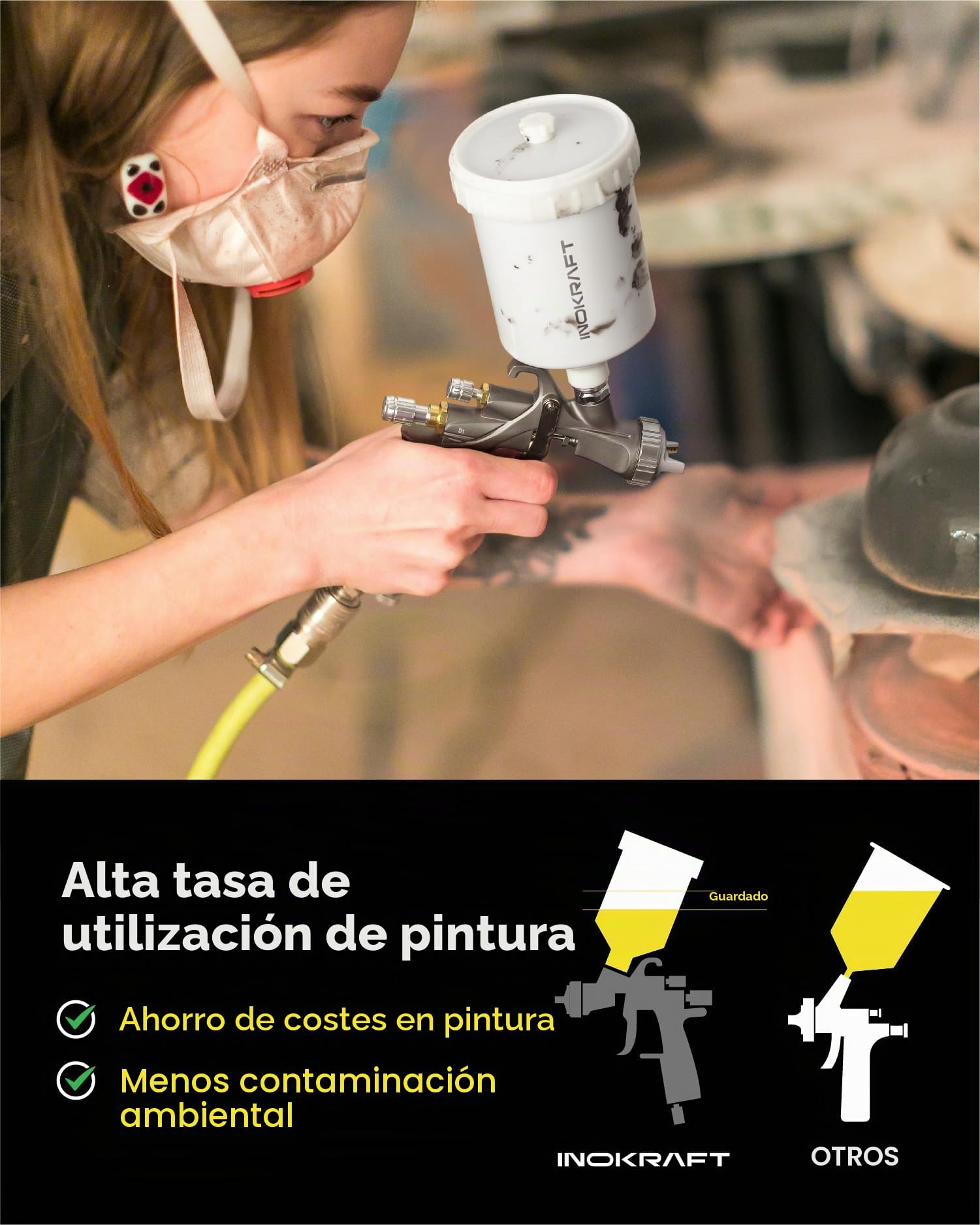 InoKraft Kit premium de pistola de pulverización de aire D1 LVLP fácil de usar, pistola de pintura para automóviles y casa, boquillas de 1.3/1.5/1.7 mm, con accesorios de pulverizador de pintura