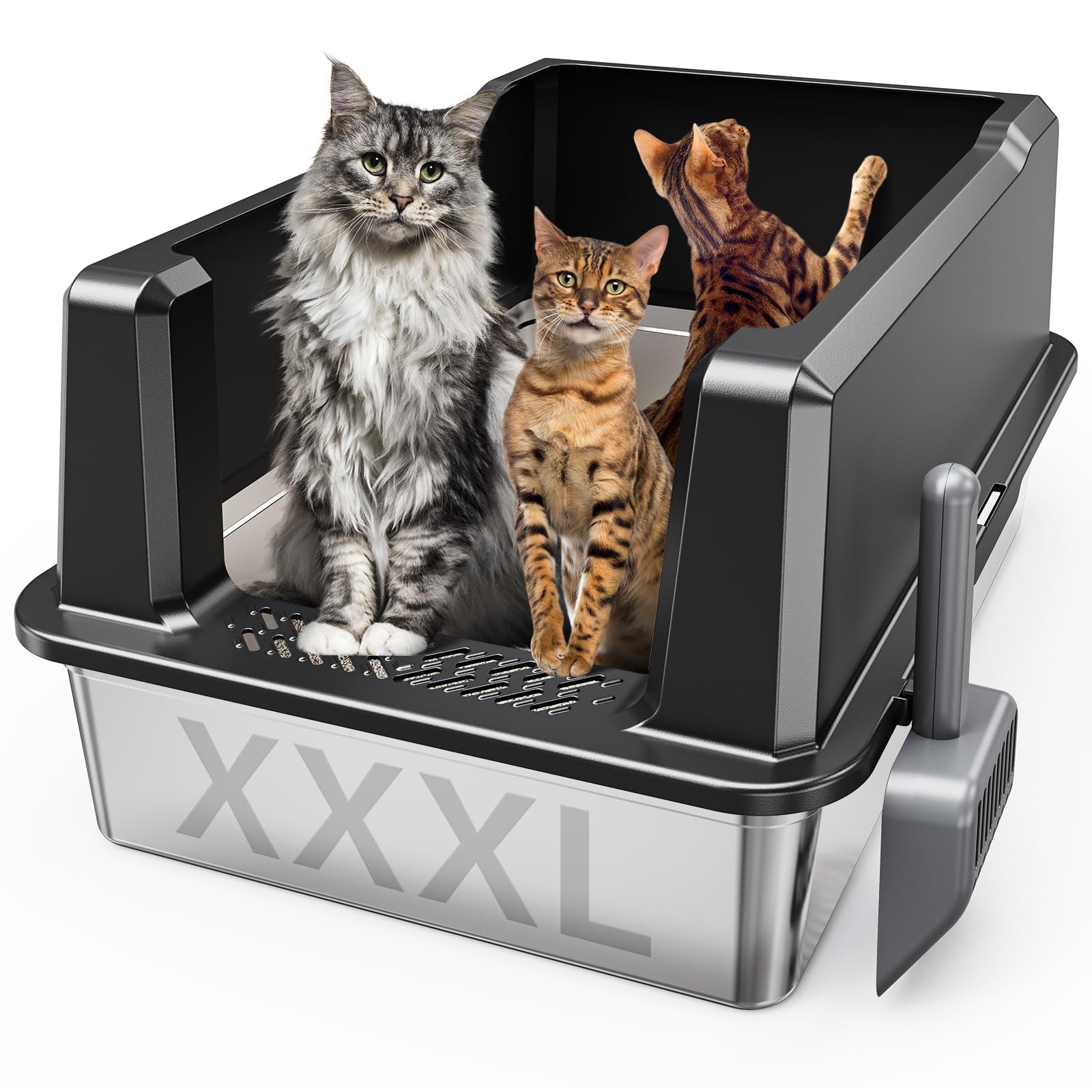 XXL Stainless Steel Cat Litter Box - 26\" X 17.7\" X 13\", High Sides, No Odor, For Large & Multiple Cats
