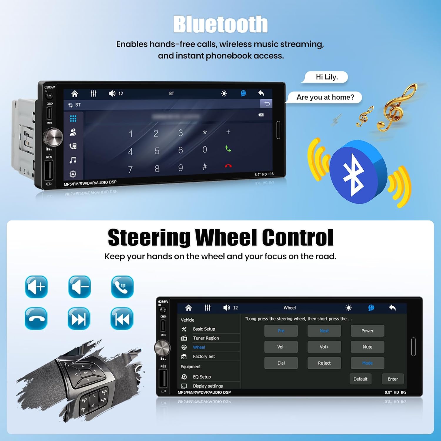 SIXWIN Car Stereo P2 packing list and dimensions