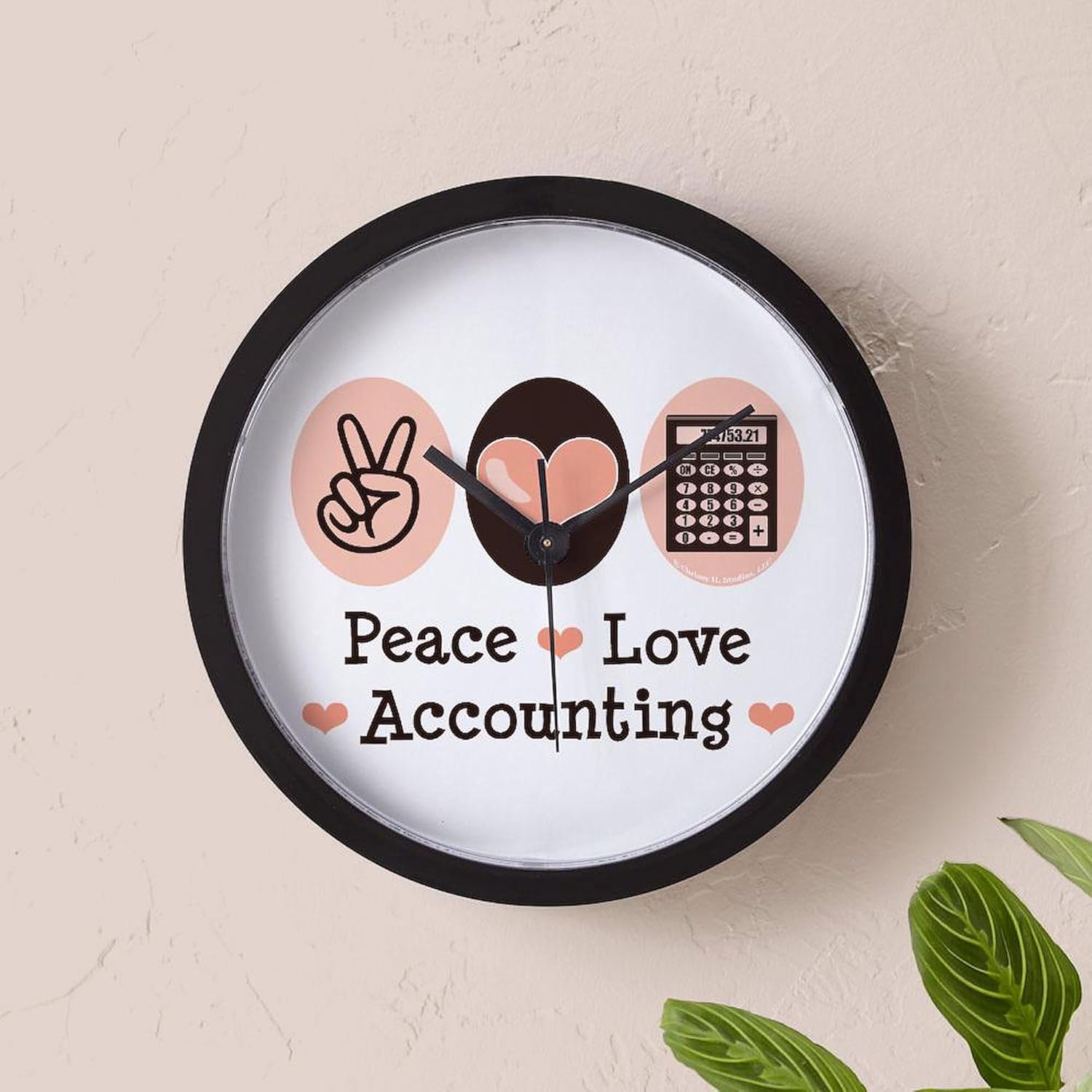 CafePress Peace Love Accounting Accountant 10" Wall Clock for Livingroom, Kitchen, or Office