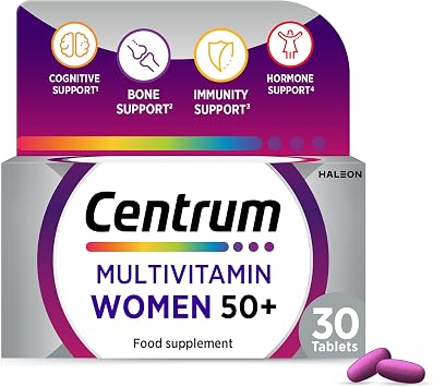 Centrum Women 50+ Tablets Multivitamin & Mineral Supplements, 23 Essential nutrients Including Vitamin D, C, and Iron, 30 ct Product May Vary