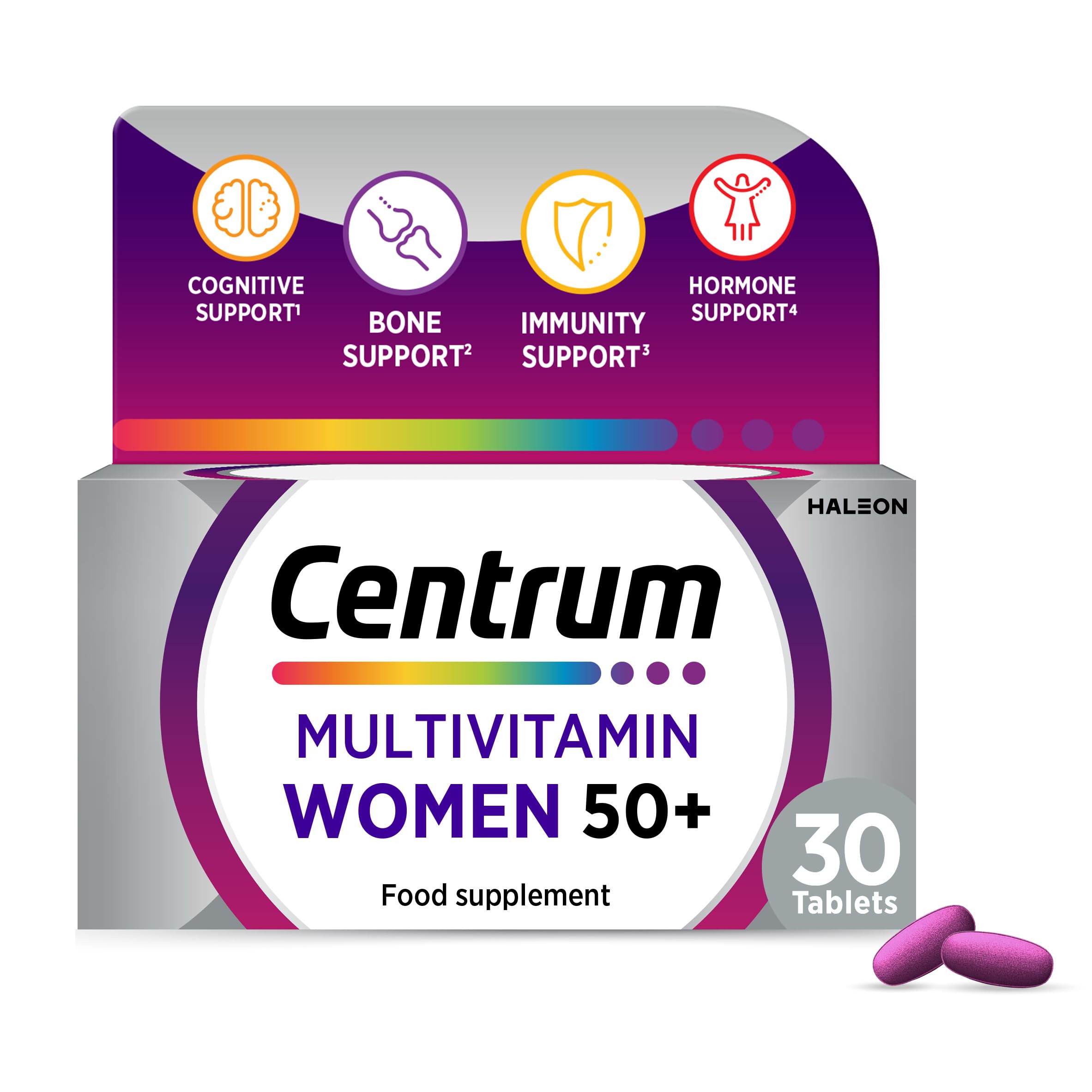 Centrum Women 50+ Tablets Multivitamin & Mineral Supplements, 23 essential nutrients including vitamin D, C, and Iron, 30 ct | Product may vary