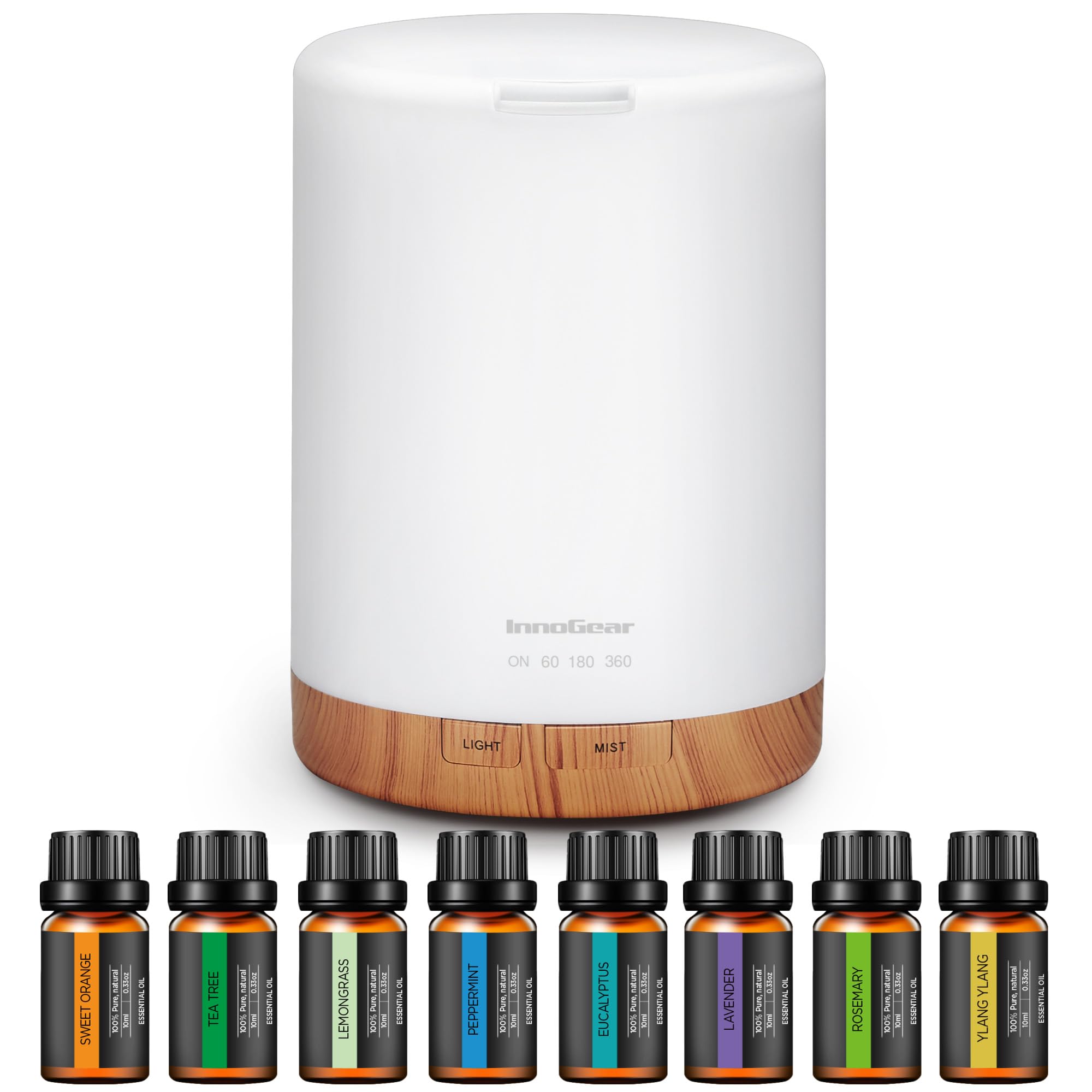 Photo 1 of ***DIFFUSER ONLY/ NO OILS INCLUDED** Aromatherapy Diffuser & 8 Essential Oils Set, 300ml Premium 5-in-1 Ultrasonic Essential Oil Diffusers Scent Humidifier Aroma Diffuser Vaporizer Auto-Off Timer for Room Office Home, Yellow