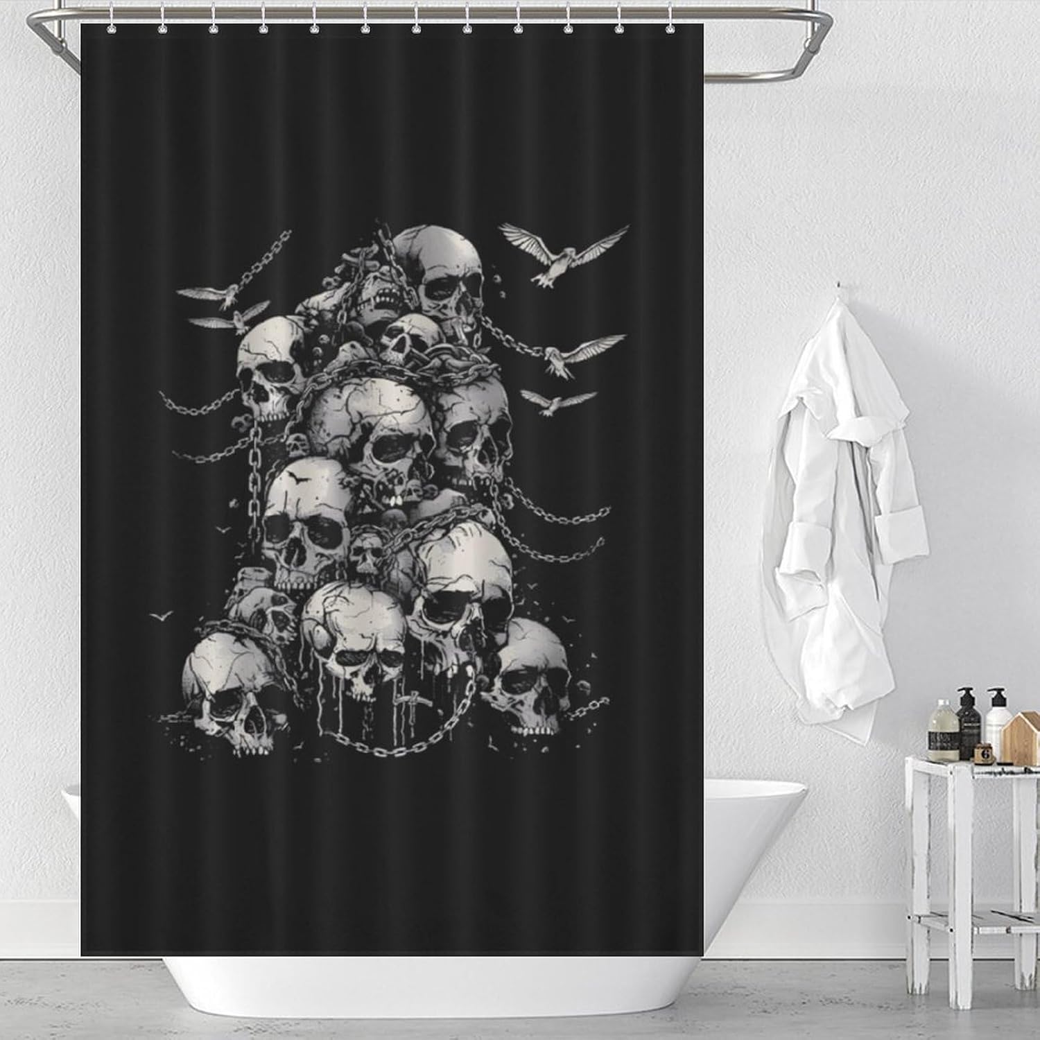 Skulls with Chains Birds Funny Shower Curtains Washable Bath Curtain Liner with Hooks for Bathroom Bath Tubs 48x72Inch（122x183cm）