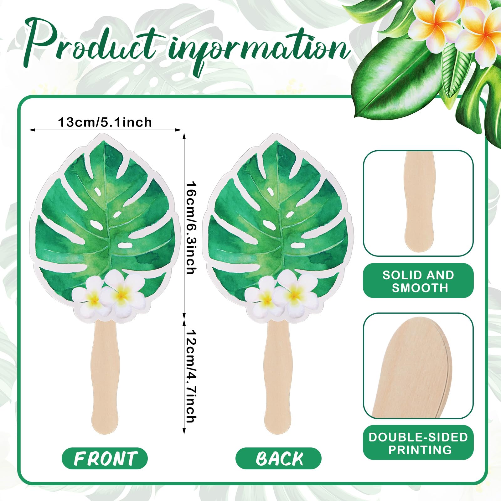 Beeveer Papierfächer mit Palmblättern, Pappfächer, Hochzeitsfächer mit Holzstäbchen, Blumenmuster, Papierfächer für Gäste, Feiern, Gastgeschenke, 50 Stück