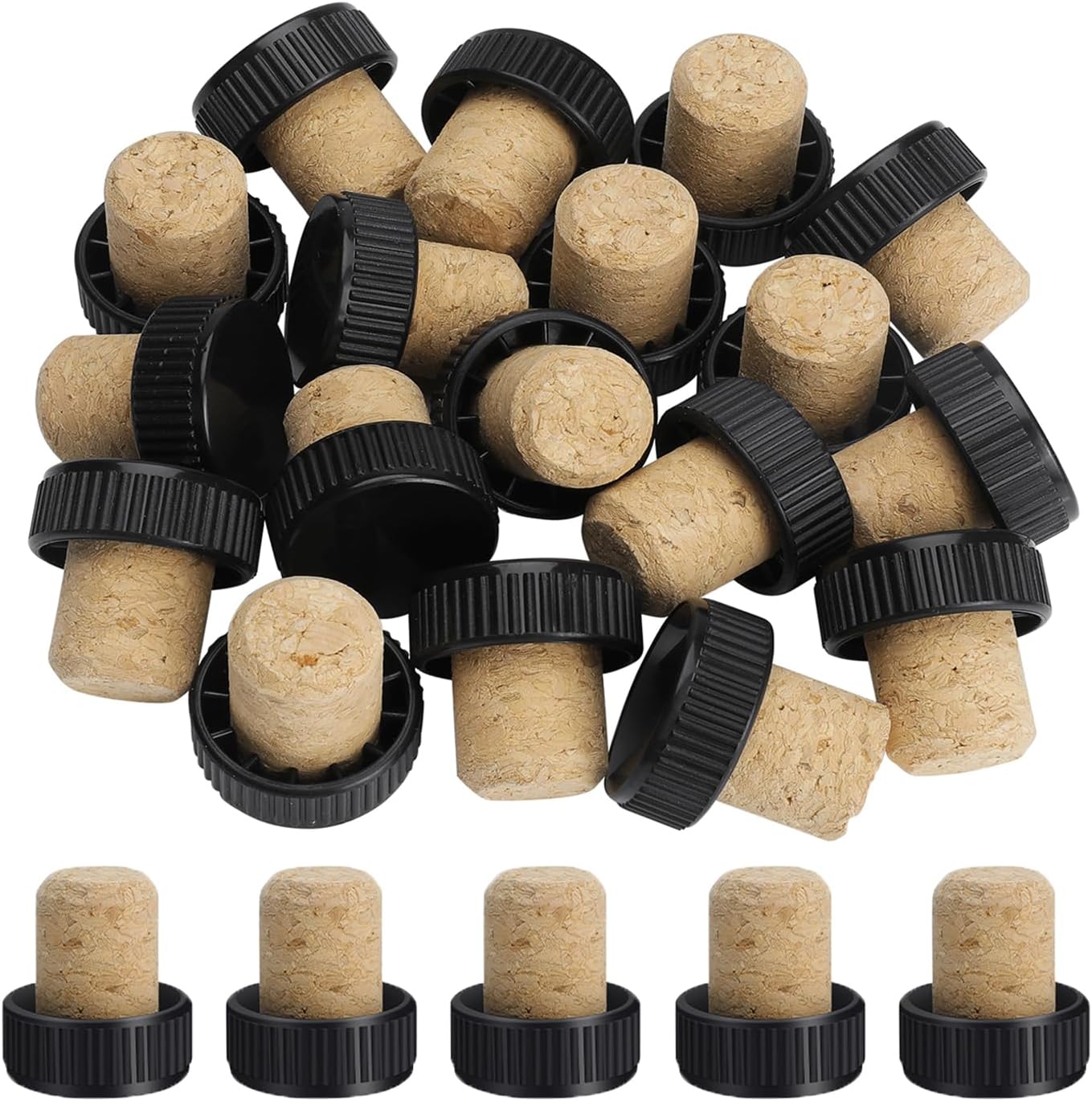 24 Pieces T-Shape Wine Bottle Corks With Black Plastic Top, Reusable Cork Stoppers for Tasting and Homemade Wine, Sealing Plug Bottle Stopper